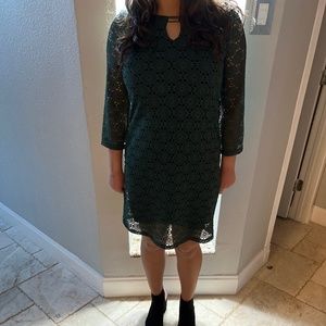 Green lace dress with gold buckle